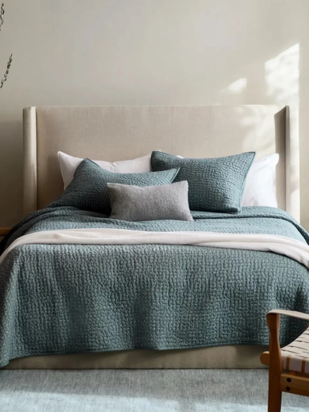 Organic Cotton Hand Stitched Quilted Sham King Only 1 Ocean blue
